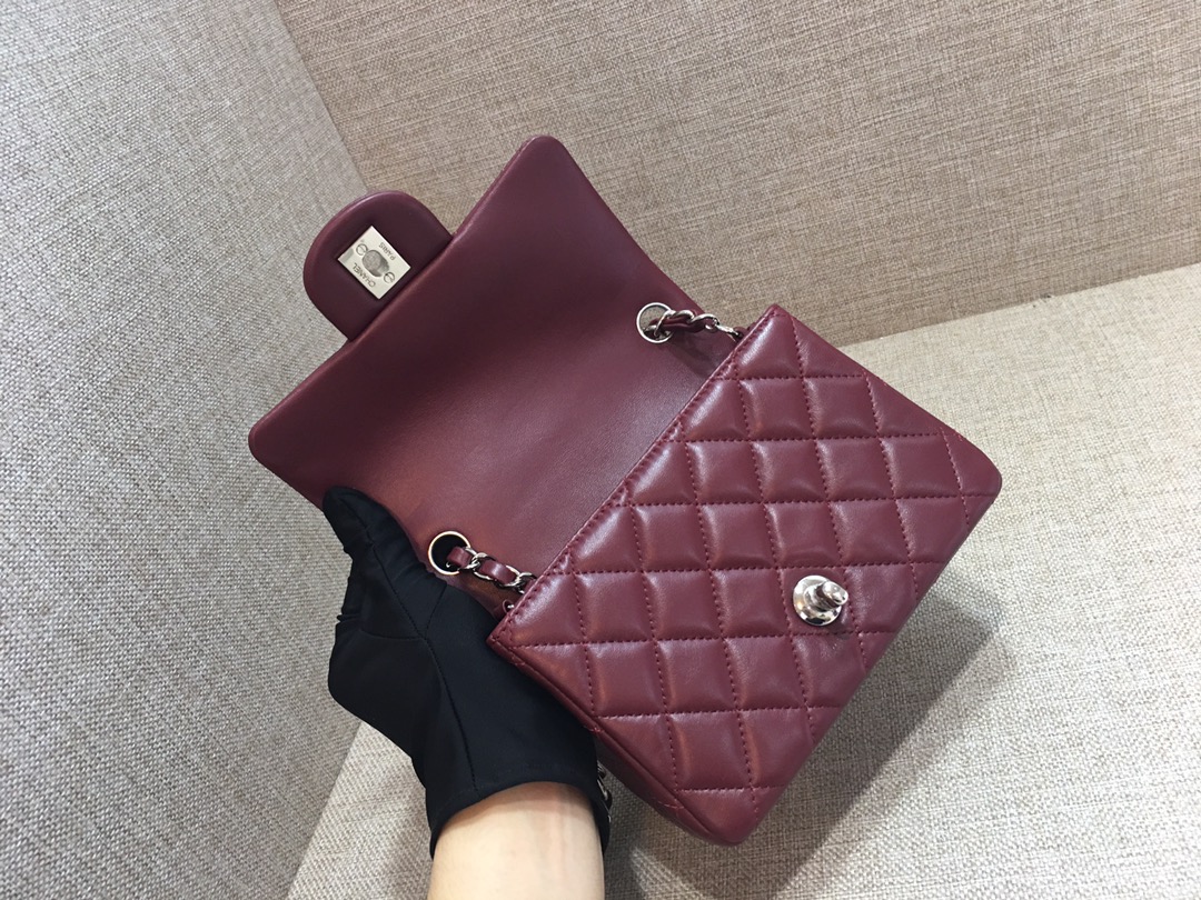 Mini Classic Flap Lambskin Bag A01115 Purplish Red/Silver